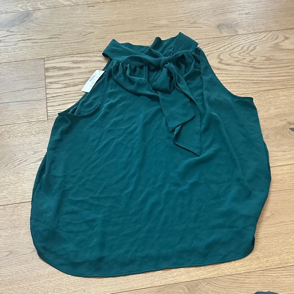 J crew dark green Sleeveless Top bow blouse 16 women’s NWT